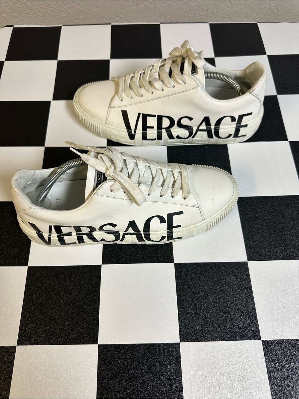 Versace White Sneakers with Bold Black Logo